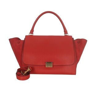 ♥️ Celine Medium Trapeze Elegant Red Structured Top-Handle Women's Satchel♥️